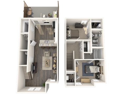 Floor plan for 2 beds, 2.5 baths, 1090 sqft